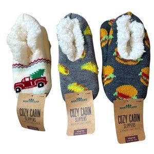 3‎ Pairs Northeast Cozy Cabin Socks Slippers Youth size 10K-4 NWT